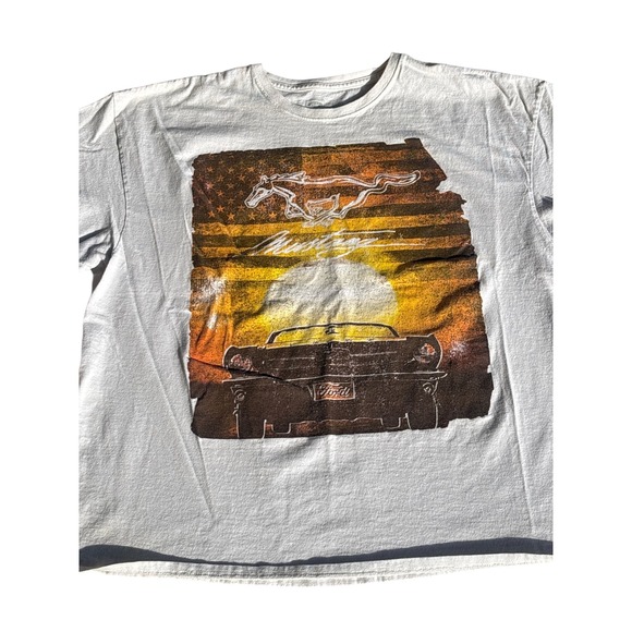 Ford Mustang Graphic T Shirt Mens 2XL American Flag Sunset Classic Car - Picture 3 of 6